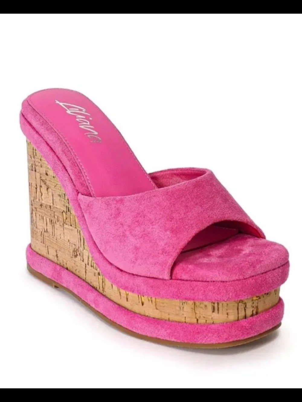 Liliana Pink Madeline Cork Wedge Platform Mules 8